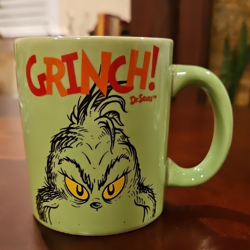 Dr. Seuss Grinch Mug in Green with Red Text
